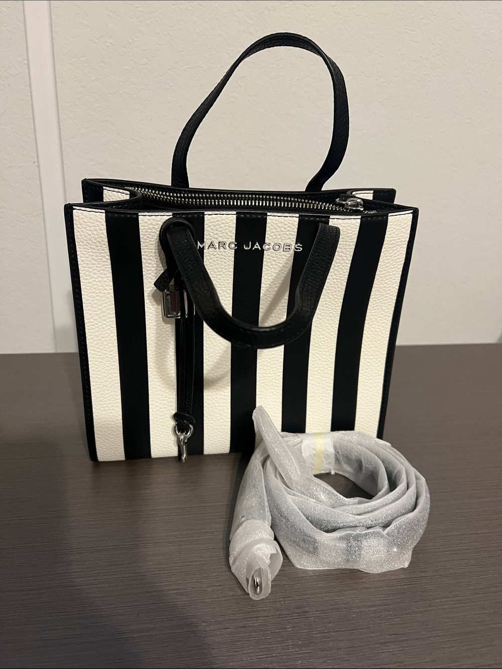 Marc Jacobs Black and White Vertical Stripe Satchel